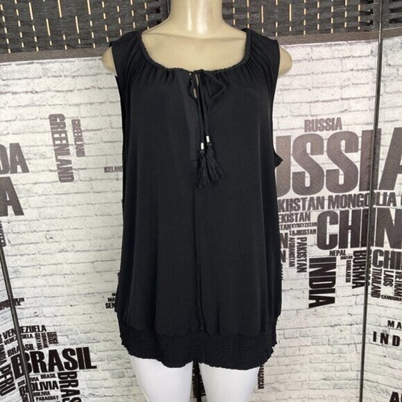 Carmen Marc Valvo XL Back Tie Tassel Neck Shirred Hemline Sleeveless Top - Picture 1 of 5